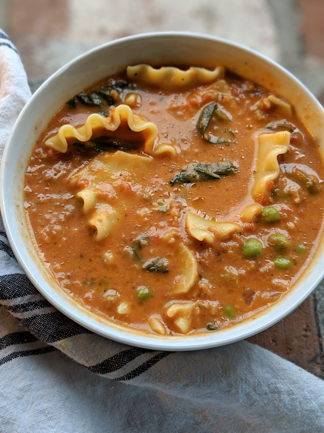 creamy lasagna soup vegan tvp gluten free meatless healthy