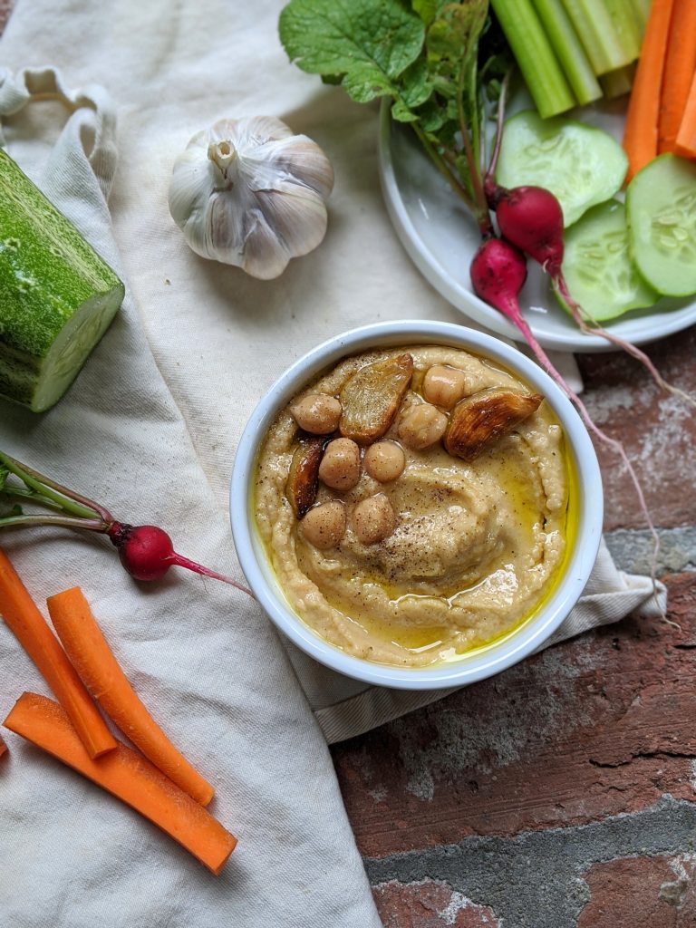 garlic hummus recipe no tahini vegan gluten free snack ideas