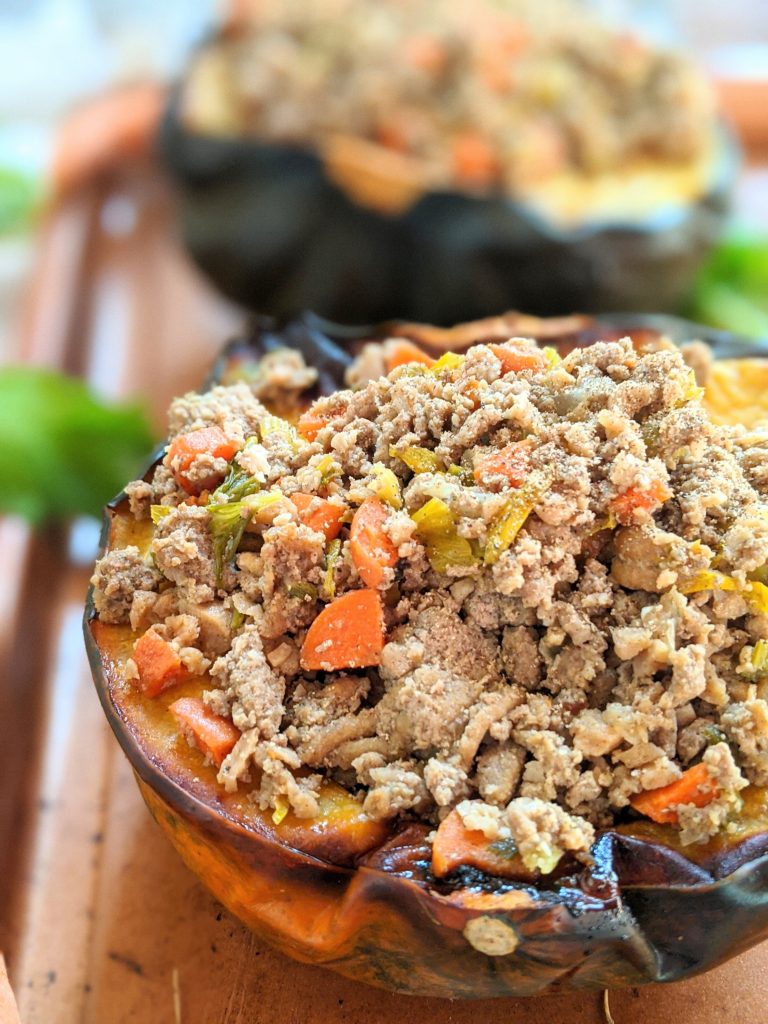 low carb keto acorn squash recipe with thanksgiving leftovers turkey and vegetables