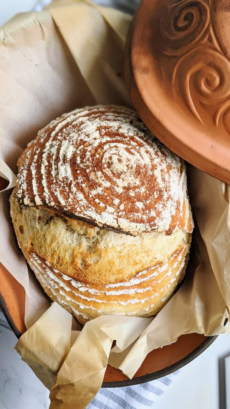 clay pot sourdough bread, how to make sourdough in a clay pot bake in romertopf schlemmertopf loafnest vegan no eggs dairy free