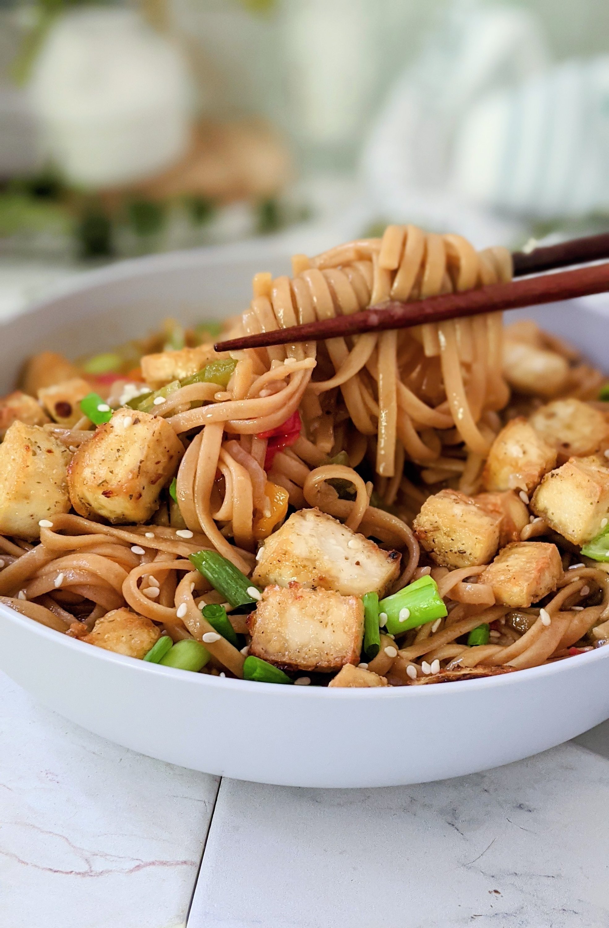 sticky garlic noodles with tofu recipe vegan vegetarian garlic noodles high protein tofu recipes healthy pantry noodles vegan gluten free rice noodle recipes