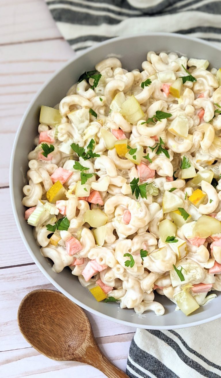 dill pickle macaroni salad recipe with pickles no gluten pasta vegan dairy free macaroni pickle salad summer pickle recipes for cookout entertaining fresh or jarred pickle recipes