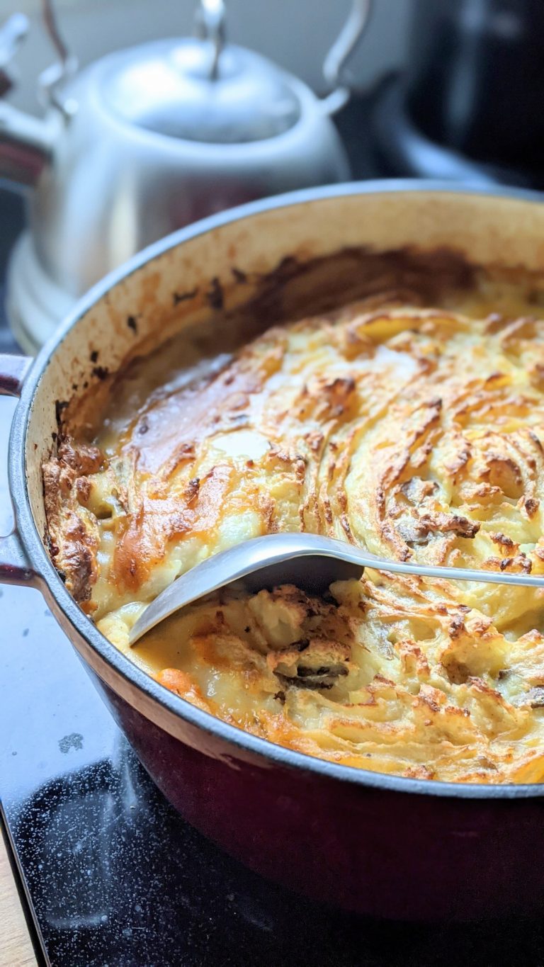 dutch oven shepherd's pie with tvp recipe vegetarian gluten free tvp shepherd's pie vegan cottage pie recipe with fake meat dairy free with almond milk and garlic mashed potatoes