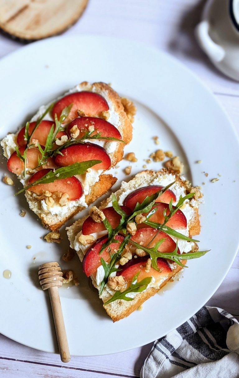 plum ricotta toast recipe with arugula and honey sweet and savory breakfast sandwich recipes easy brunch recipes with plums for breakfast