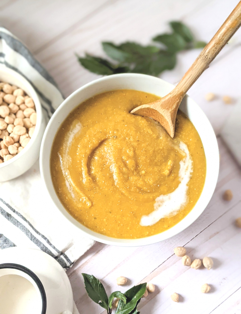 dairy free chickpea soup with carrots healthy vegan carrot soup with garbanzo beans recipe creamy blended soups non dairy high protein