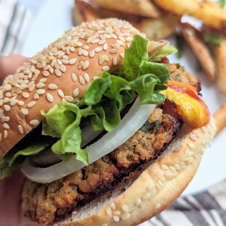 chickpea burger recipe with garbanzo beans onions garlic greek yogurt eggs breadcrumbs cumin and coriander falafel spiced burgers