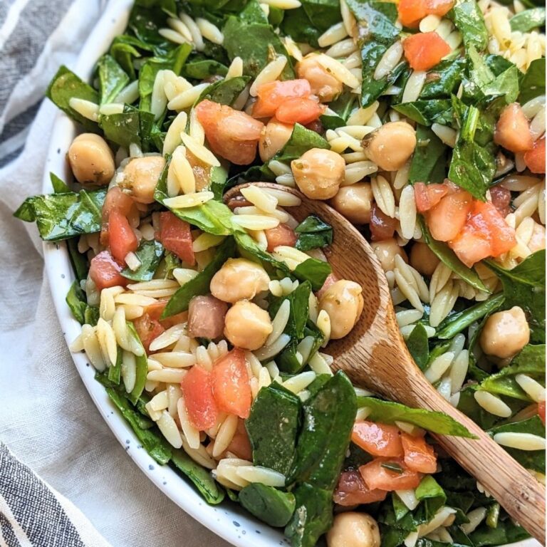 trader joe's pasta salad recipe with orzo spinach bruschetta sauce and greek chickpeas